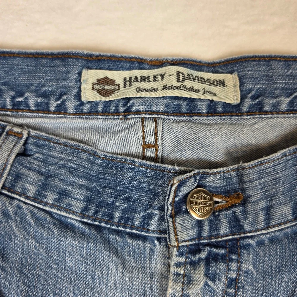 Harley Davidson Mens Relaxed Leg Jeans Light Wash‎ Denim Blue 38x34 A6319